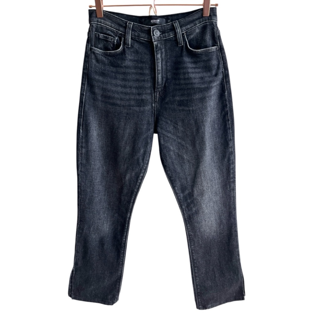 Hudson Jeans Wmens Holly Straight Leg Split Hem Cropped Size 27 Black Faded Wash